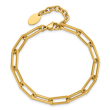 Load image into Gallery viewer, Stainless Steel Polished Yellow IP Paperclip 7in w/1.25in ext Bracelet
