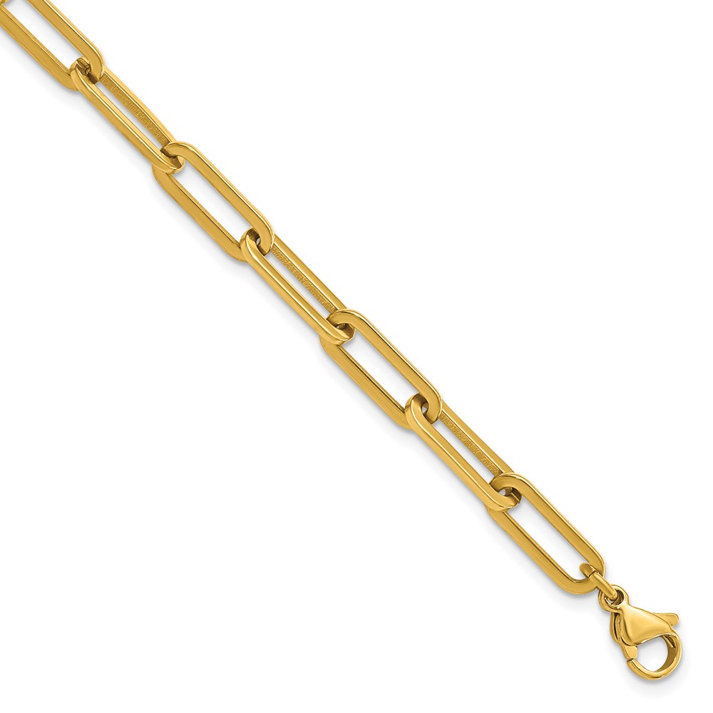 Stainless Steel Polished Yellow IP Paperclip 7in w/1.25in ext Bracelet