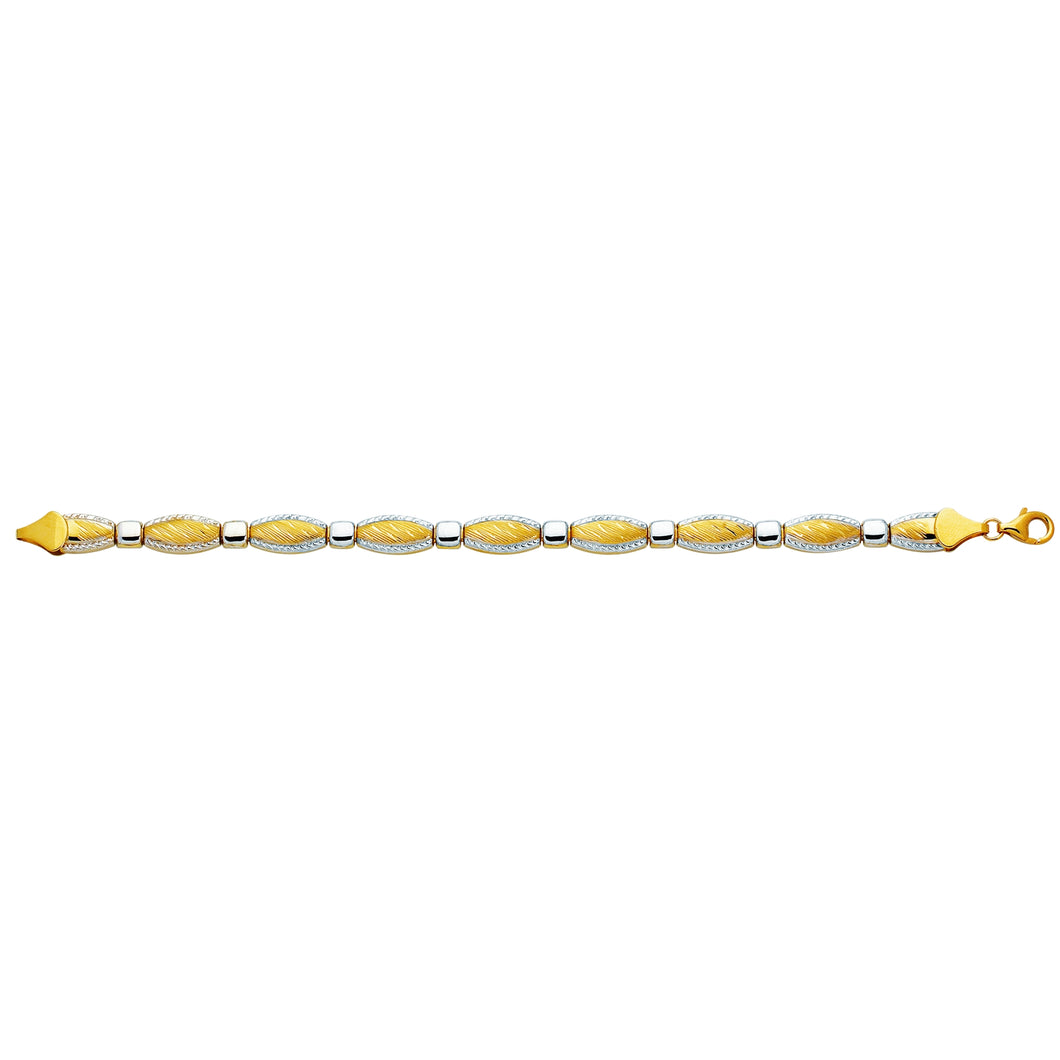 14K Two-tone Gold Marquis Station Stampato Bracelet