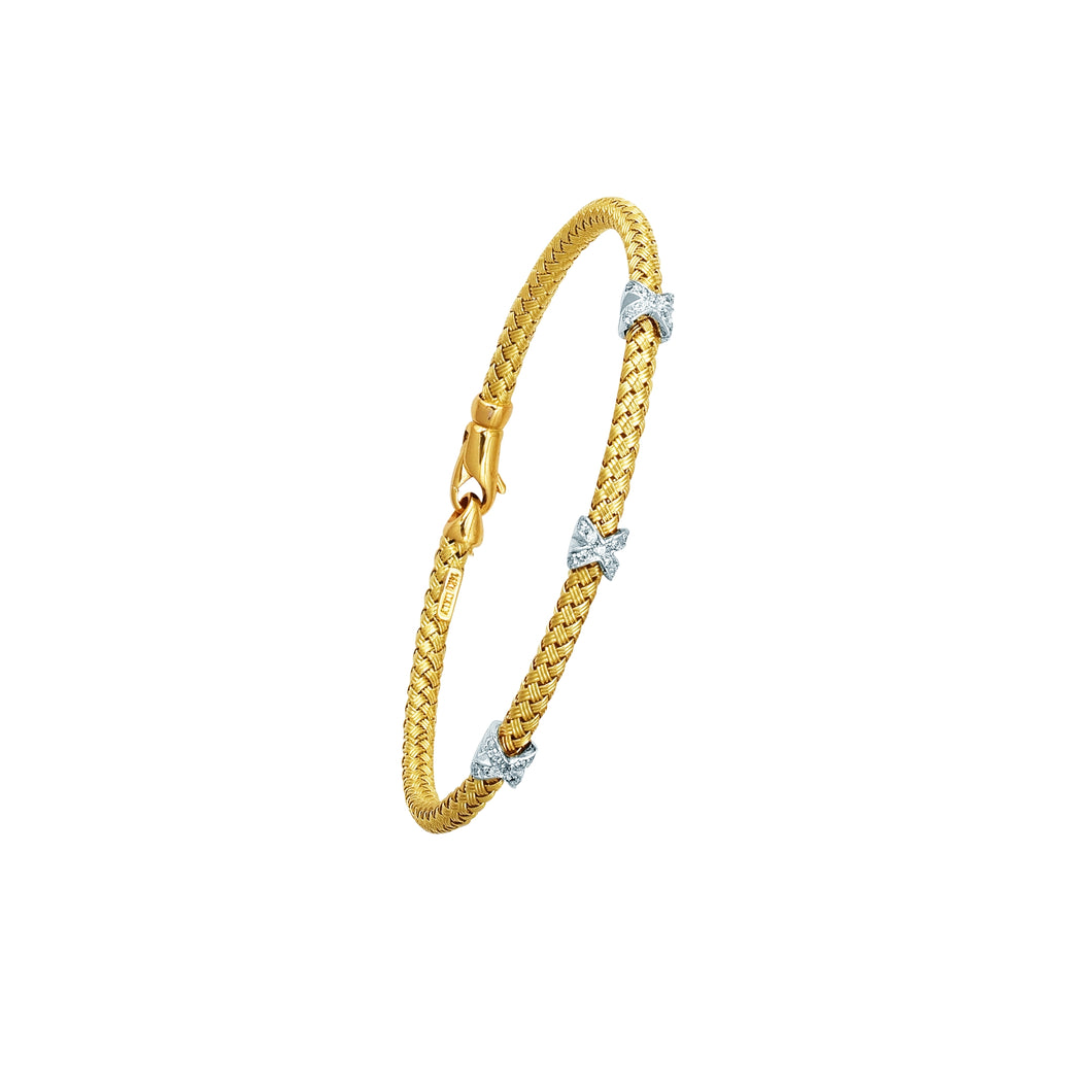 14K Gold .15ct Diamond X Station Woven Bangle