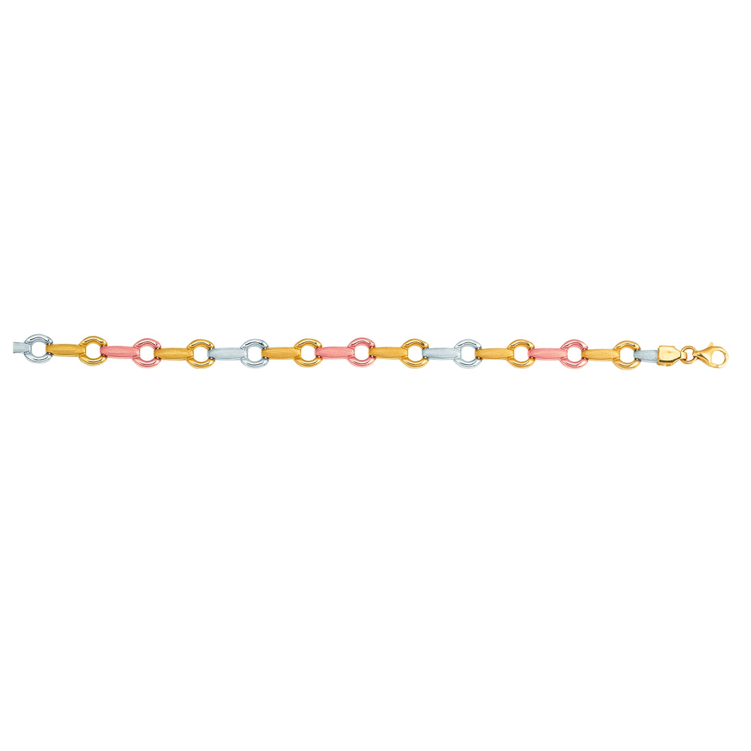 14K Tri-color Gold Open Circle Stampato Bracelet