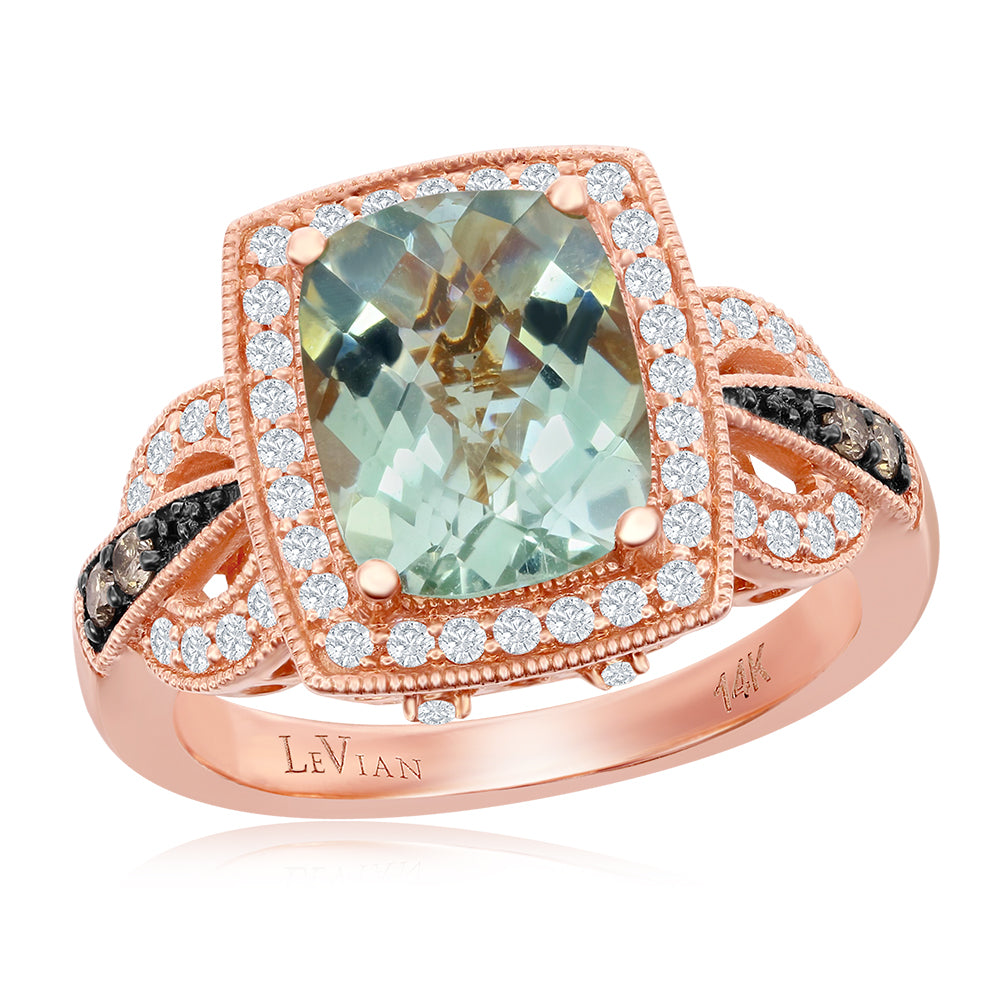 Le Vian Chocolatier� Ring featuring 2 1/2 cts. Mint Julep Quartz, 1/15 cts. Chocolate Diamonds�, 1/4 cts. Vanilla Diamonds� set in 14K Strawberry Gold�