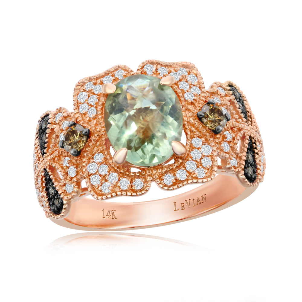 Le Vian Chocolatier� Ring featuring 1  1/2 cts. Mint Julep Quartz?, 1/6 cts. Chocolate Diamonds�, 1/4 cts. Vanilla Diamonds� set in 14K Strawberry Gold�