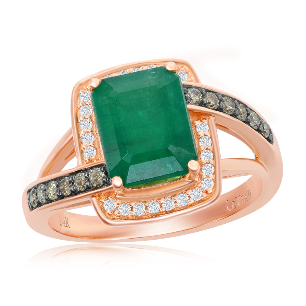 Le Vian Chocolatier� Ring featuring 1 5/8 cts. New Emerald, 1/5 cts. Chocolate Diamonds�, 1/10 cts. Vanilla Diamonds� set in 14K Strawberry Gold�