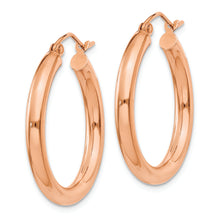 Load image into Gallery viewer, 14k Rose Gold Polished 3mm Lightweight Tube Hoop Earrings
