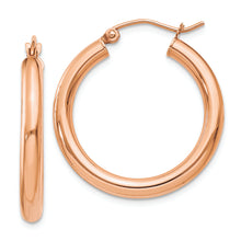 Load image into Gallery viewer, 14k Rose Gold Polished 3mm Lightweight Tube Hoop Earrings
