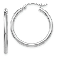 Load image into Gallery viewer, 14k White Gold Polished 2x25mm Lightweight Tube Hoop Earrings
