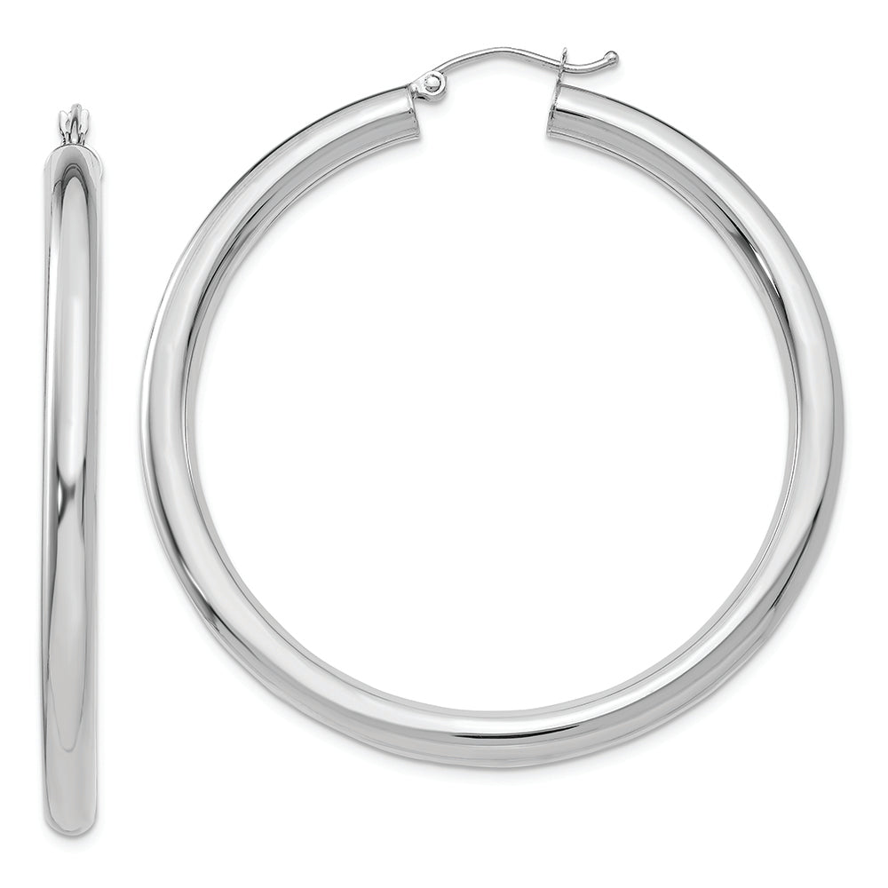 14K White Gold Polished 4mm Lightweight Tube Hoop Earrings