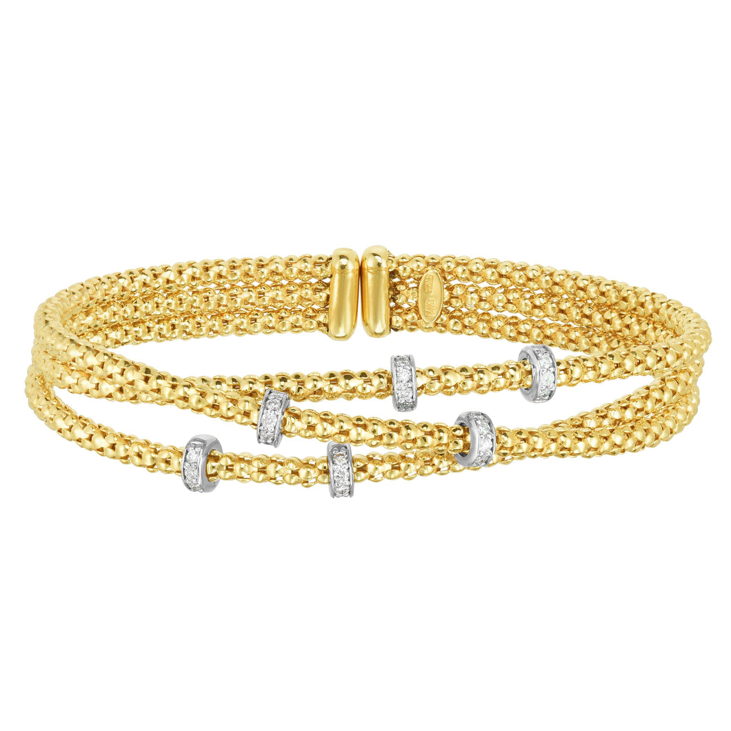14K Gold Popcorn Diamond Crossover Bangle