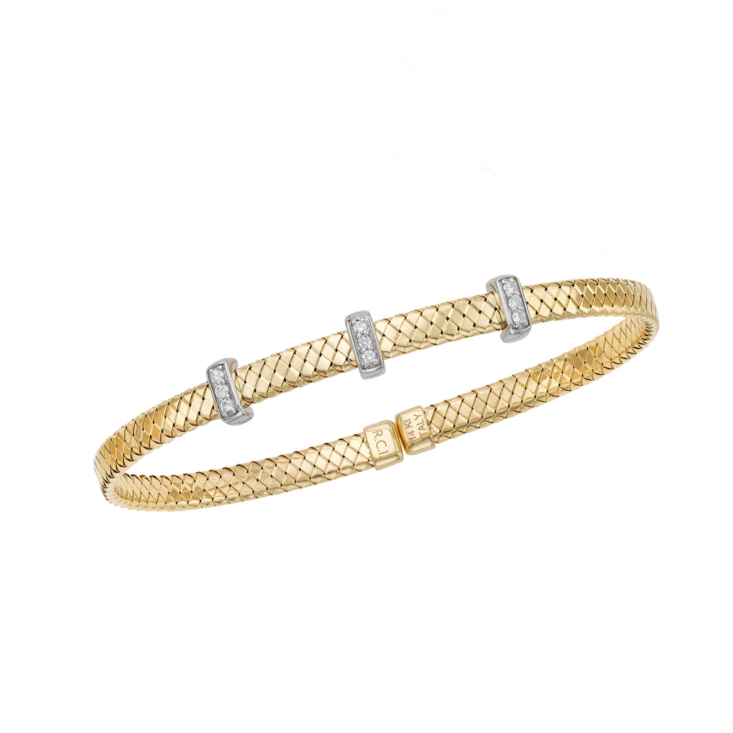 14K Gold Basketweave Diamond Accent Bangle