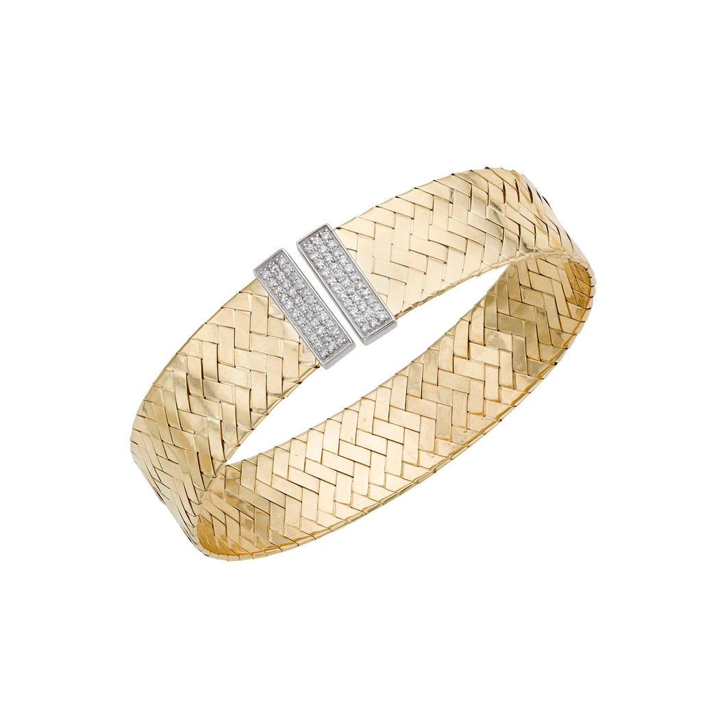 14K Gold Basketweave Diamond Bangle