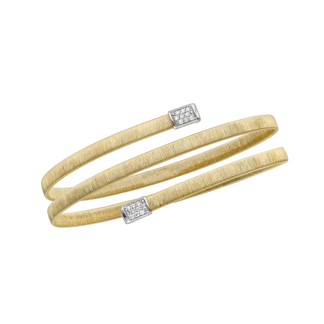 14K Gold Satin Italian Silk Diamond Coil Bangle