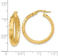 Load image into Gallery viewer, 14K Polished and Textured Diamond-cut Inside Fancy Hoop Earrings
