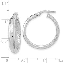 Load image into Gallery viewer, 14K White Gold Polished and Textured Diamond-cut Inside Fancy Hoop Earrings
