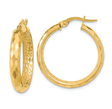 Load image into Gallery viewer, 14K Polished and Textured Diamond-cut Inside Fancy Hoop Earrings
