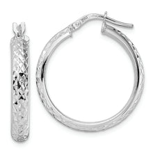 Load image into Gallery viewer, 14K White Gold Diamond Cut Hoop Earrings
