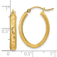 Load image into Gallery viewer, 14K Polished and Satin Diamond-cut Oval Hoop Earrings
