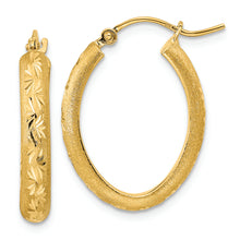 Load image into Gallery viewer, 14K Polished and Satin Diamond-cut Oval Hoop Earrings

