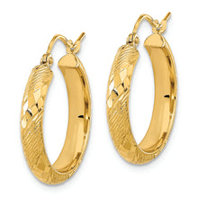 Load image into Gallery viewer, 14K Polished and Textured Fancy Pattern Hoop Earrings
