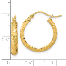 Load image into Gallery viewer, 14K Polished and Textured Fancy Pattern Hoop Earrings
