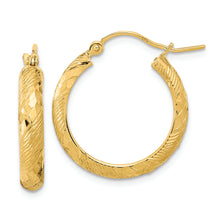 Load image into Gallery viewer, 14K Polished and Textured Fancy Pattern Hoop Earrings
