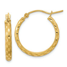 Load image into Gallery viewer, 14K Polished and Satin Diamond-cut Hoop Earrings
