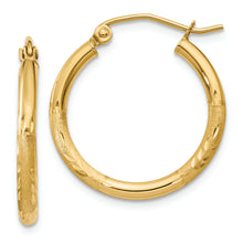 Load image into Gallery viewer, 14k Satin and Diamond-cut 2mm Round Tube Hoop Earrings
