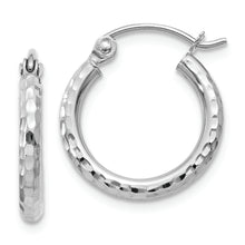 Load image into Gallery viewer, 14k White Gold Diamond-cut 2mm Round Tube Hoop Earrings
