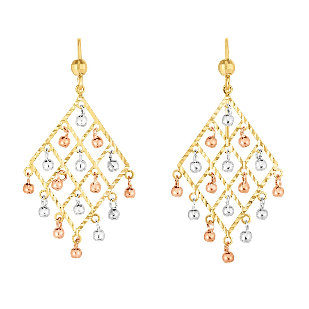 14K Tri-color Gold Bead Chandelier Earring