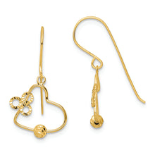 Load image into Gallery viewer, 14K Polished and D/C Open Heart Dangle Earrings
