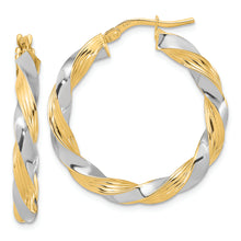 Load image into Gallery viewer, 14k w/White Rhodium Polished Twisted Hoop Earrings

