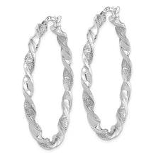 Load image into Gallery viewer, 14k White Gold Polished and Textured Twisted Hoop Earrings
