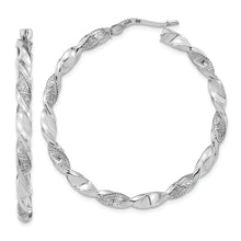 Load image into Gallery viewer, 14k White Gold Polished and Textured Twisted Hoop Earrings
