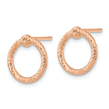 Load image into Gallery viewer, 14k Rose Gold Polished &amp; D/C Twisted Circle Post Earrings
