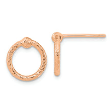 Load image into Gallery viewer, 14k Rose Gold Polished &amp; D/C Twisted Circle Post Earrings
