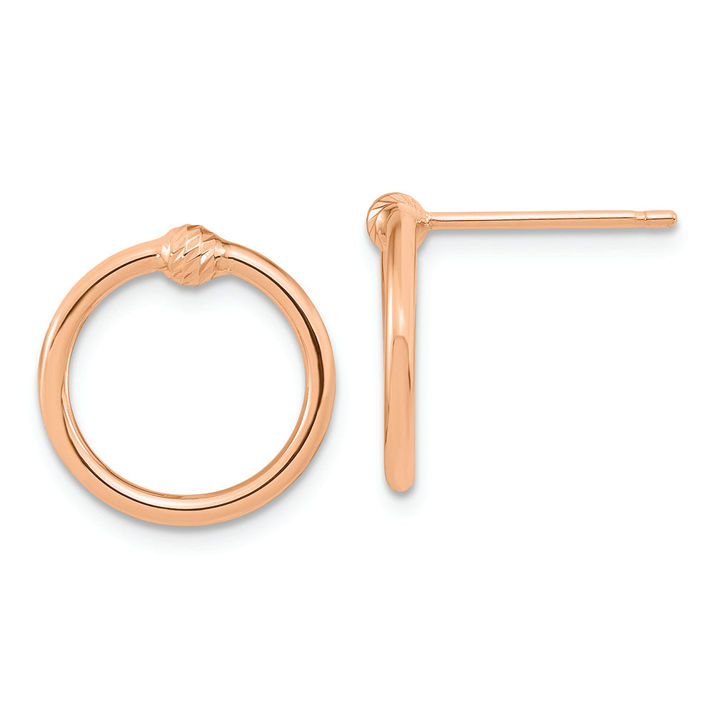 14k Rose Gold Polished & D/C Circle Post Earrings