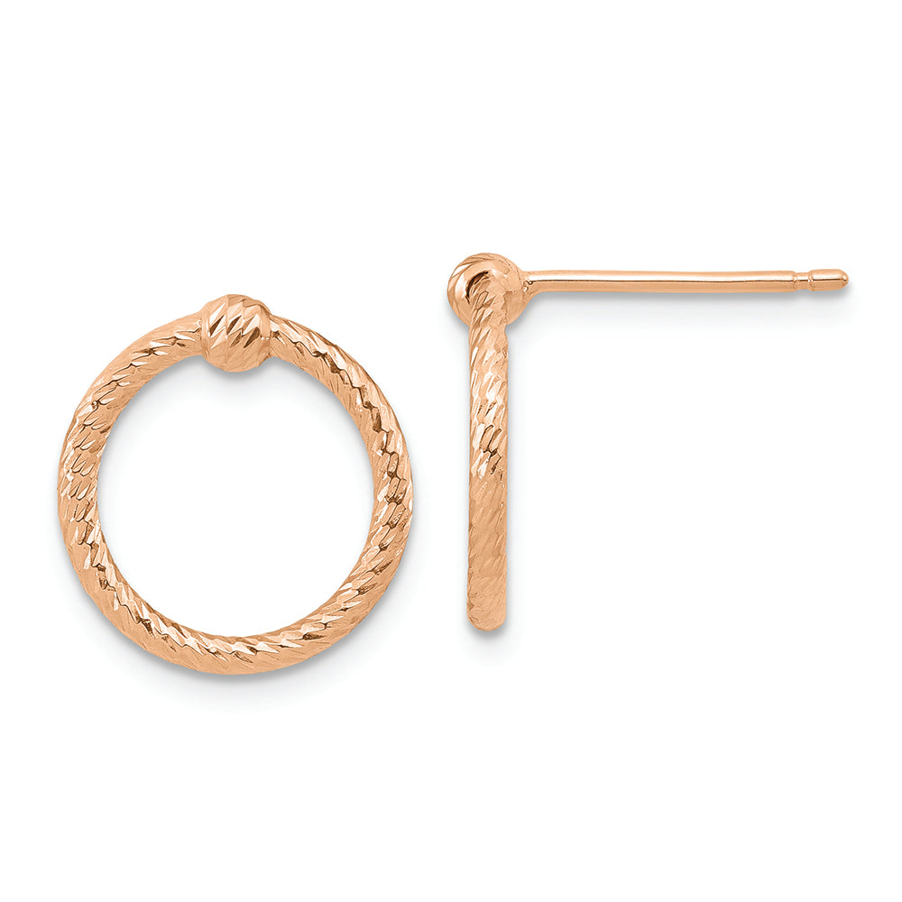14k Rose Gold Polished & D/C Twisted Circle Post Earrings