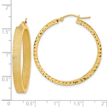 Load image into Gallery viewer, 14K Satin and Diamond-cut Hoop Earrings
