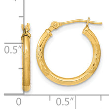 Load image into Gallery viewer, 14K Polished and Satin Diamond-cut Hoop Earrings
