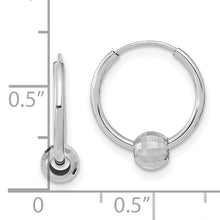 Load image into Gallery viewer, 14K White Gold Polished Hoop with a Diamond Cut Ball Earrings
