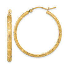 Load image into Gallery viewer, 14K Polished and Satin Diamond-cut Hoop Earrings
