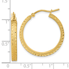 Load image into Gallery viewer, 14K Polished Satin Diamond-cut Fancy Hoop Earrings
