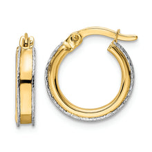 Load image into Gallery viewer, 14k Two-tone Diamond-cut Edge 3x14mm Round Hoop Earrings
