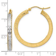 Load image into Gallery viewer, 14K w/White Rhodium Polished Satin Diamond-cut Hoop Earrings
