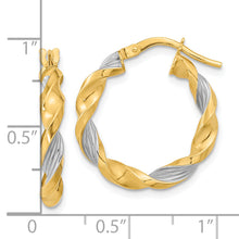 Load image into Gallery viewer, 14K &amp; White Rhodium Polished &amp; Textured Twist Hoop Earrings
