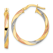 Load image into Gallery viewer, 14K W/Rose &amp; White Rhodium Polished Twisted Hoop Earrings

