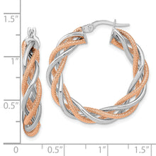 Load image into Gallery viewer, 14K White Gold Rose Rhodium Polished and Textured Twisted Hoop Earrings

