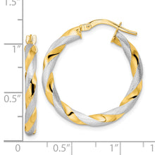 Load image into Gallery viewer, 14K w/White Rhodium Brushed and Polished Twisted Hoop Earrings
