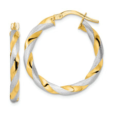 Load image into Gallery viewer, 14K w/White Rhodium Brushed and Polished Twisted Hoop Earrings
