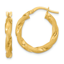 Load image into Gallery viewer, 14K Polished and Satin Twisted Hoop Earrings
